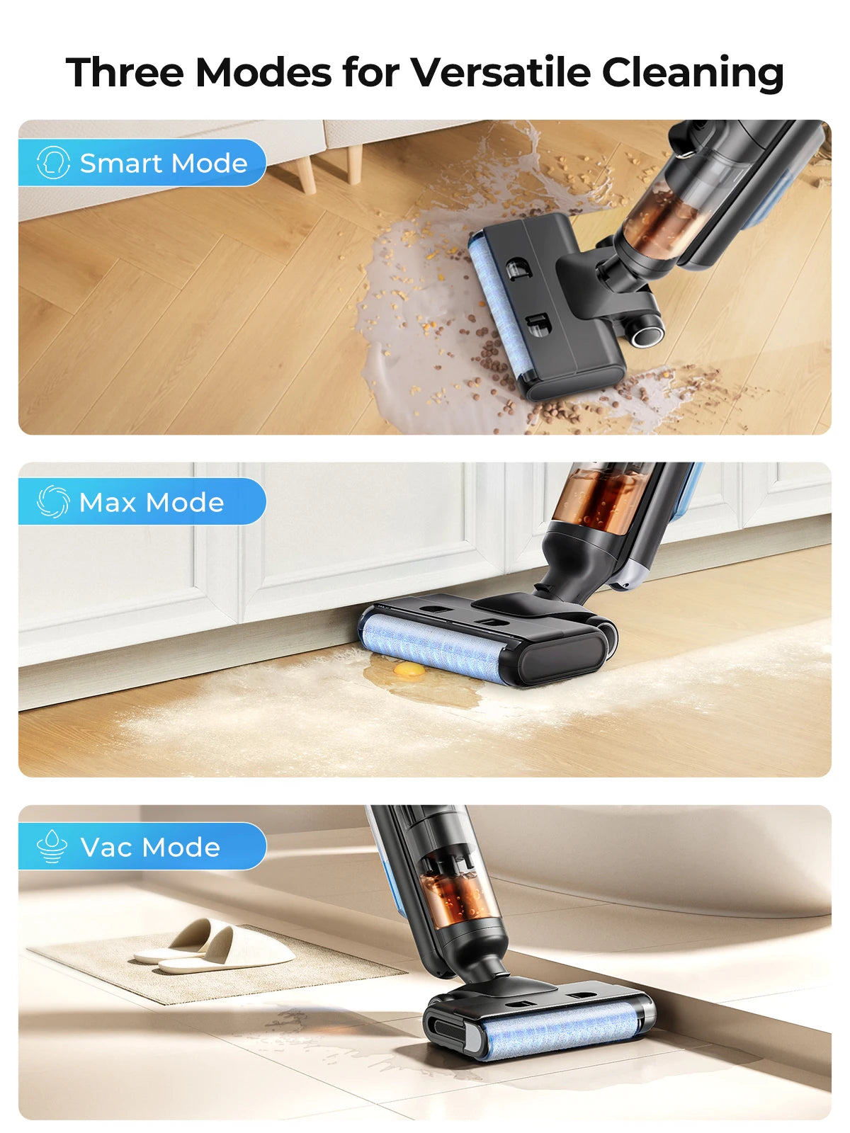 M3 Cordless Wet Dry Vacuum Cleaner Mop, Edge Cleaning 55Min Auto Suction Floor Washer Self-Cleaning Smart Home Appliance