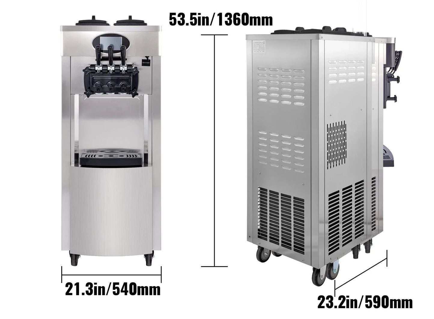 20-28L/H Ice Cream Maker Commercial Sorbet Cooler Mobile Tricolor Flavor Sweet Cones Freezing Equipment Vending Machine