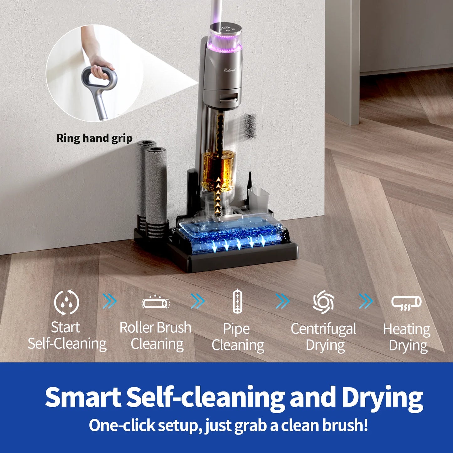 W13 17.5Kpa Wireless Wet Dry Vacuum Cleaner 45Min Runtime Multi-Surface Smart Cordless Mop Floor Washer Self-Cleaning