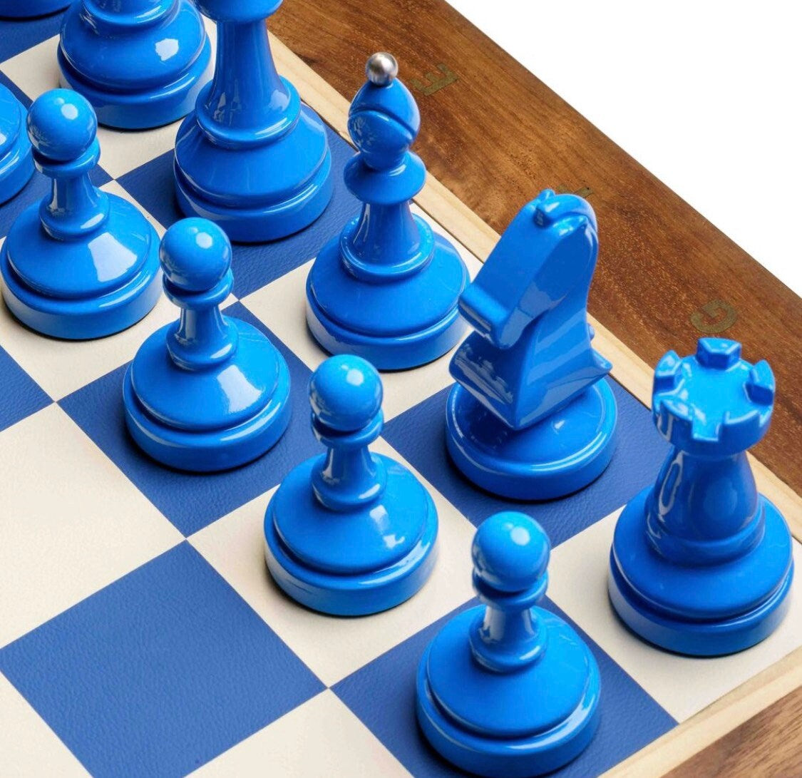 Bespoke Tournament Chess Set, Wooden Leather Lacquered Bold Chess Set, Resin Chess Pieces, Housewarming Gift, Luxury Gift for Him