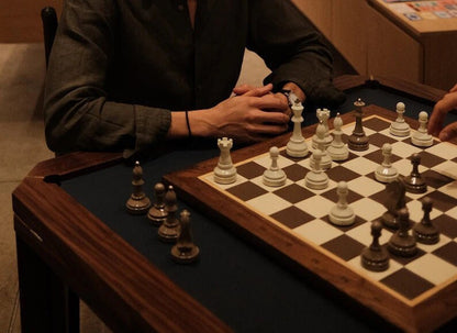 Bespoke Tournament Chess Set, Wooden Leather Lacquered Bold Chess Set, Resin Chess Pieces, Housewarming Gift, Luxury Gift for Him