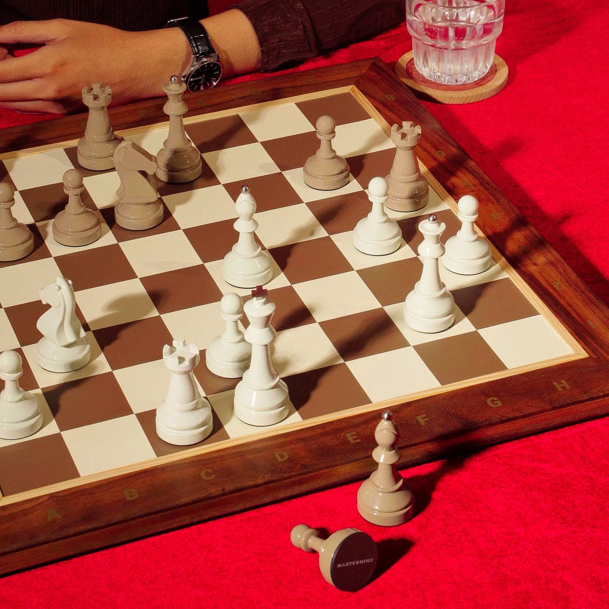 Bespoke Tournament Chess Set, Wooden Leather Lacquered Bold Chess Set, Resin Chess Pieces, Housewarming Gift, Luxury Gift for Him