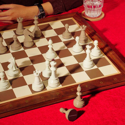 Bespoke Tournament Chess Set, Wooden Leather Lacquered Bold Chess Set, Resin Chess Pieces, Housewarming Gift, Luxury Gift for Him