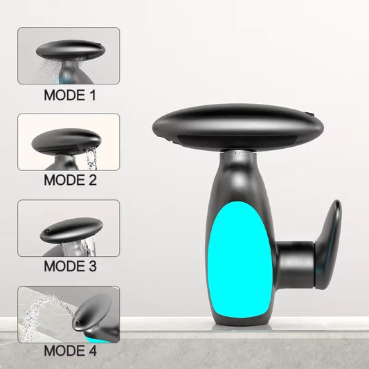 Large LED Light Basin Faucet Temperature Sensitive 4 Modes Outlet Hot Cold Water Sink Mixer Wash Tap Single Hole for Bathroom