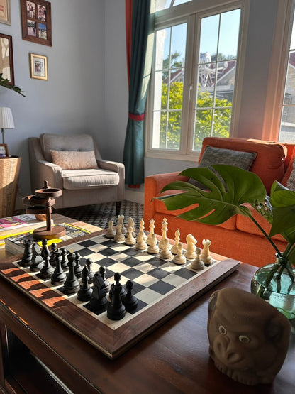 Bespoke Tournament Chess Set, Wooden Leather Lacquered Bold Chess Set, Resin Chess Pieces, Housewarming Gift, Luxury Gift for Him