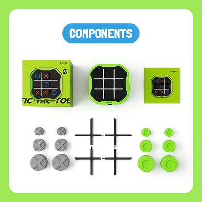 Tic Tac Toe Bolt Game, Original 3-In-1 Handheld Puzzle Game Console, Portable Travel Games for Car Ride, Board Games for Kids and Adults, Birthday Gifts for Ages 3+ (Green)