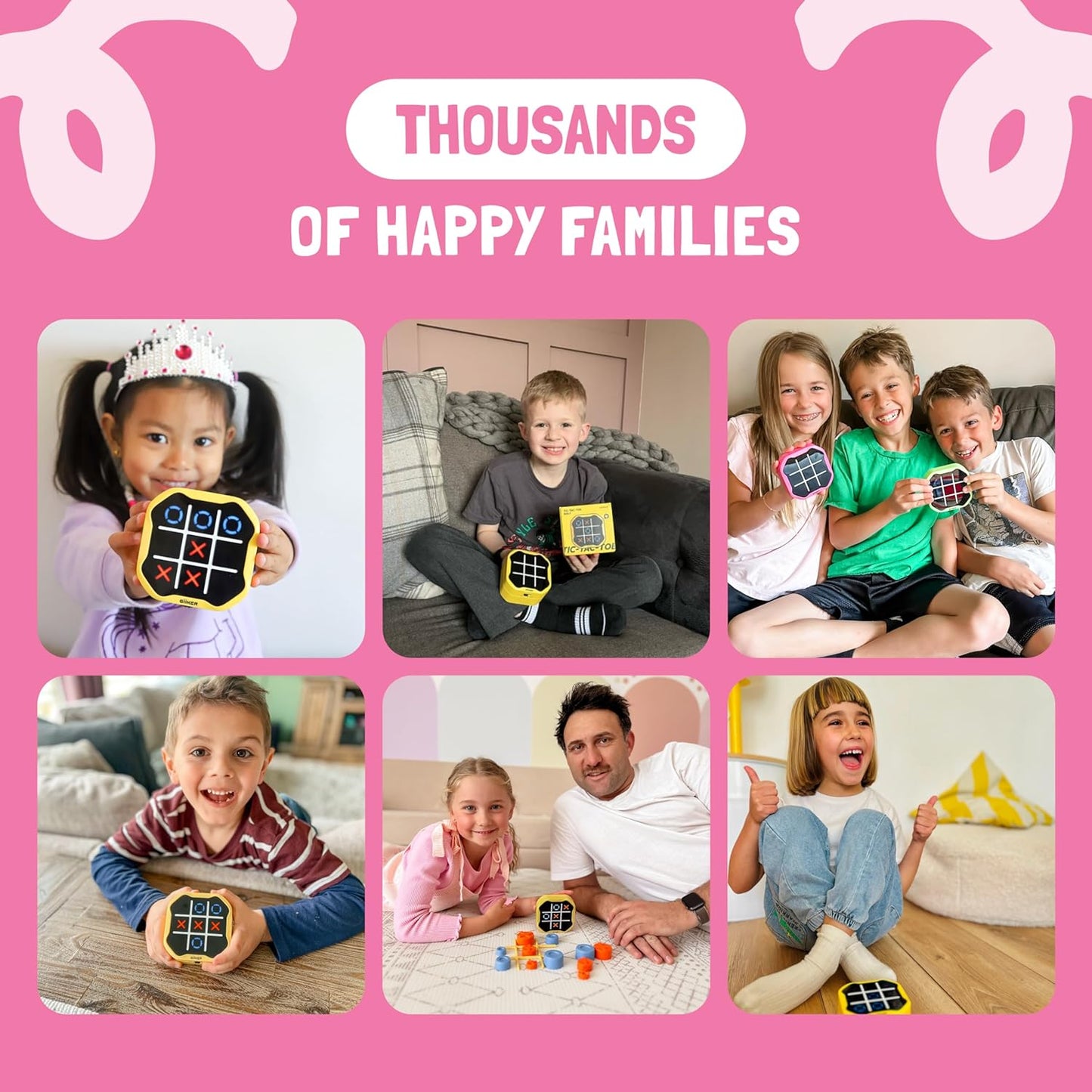 Tic Tac Toe Bolt Game, Original 3-In-1 Handheld Puzzle Game Console, Portable Travel Games for Car Ride, Board Games for Kids and Adults, Birthday Gifts for Ages 3+ (Pink)