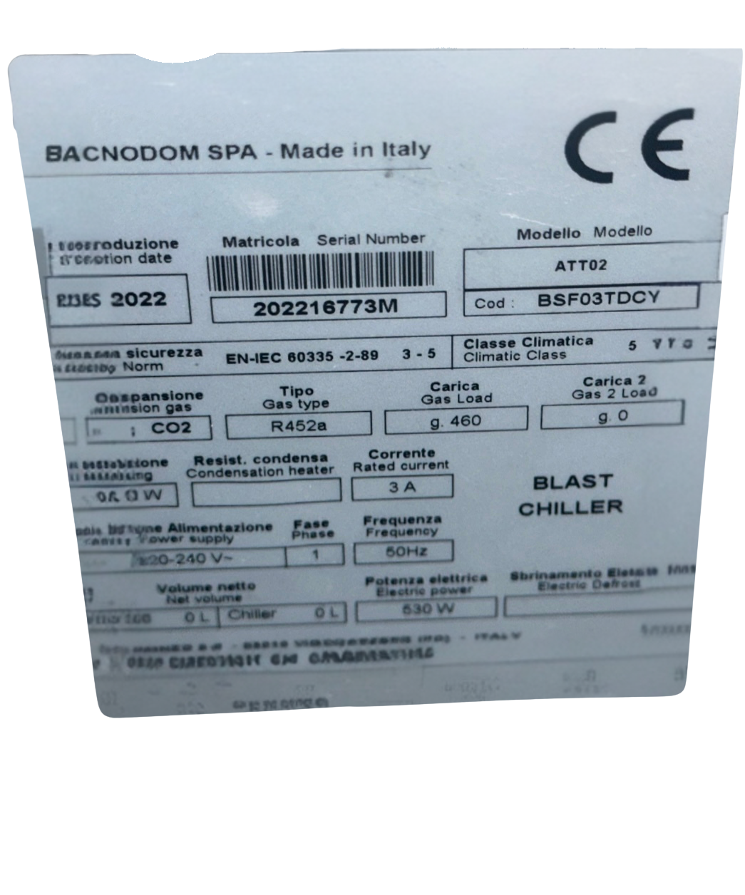 🧊 Cellule de Refroidissement Rapide TECNODOM AT02 – BSF03TDCY