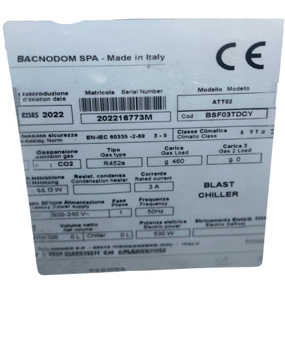 🧊 Cellule de Refroidissement Rapide TECNODOM AT02 – BSF03TDCY