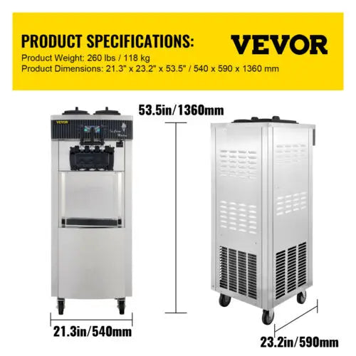 20-28L/H Ice Cream Maker Commercial Sorbet Cooler Mobile Tricolor Flavor Sweet Cones Freezing Equipment Vending Machine