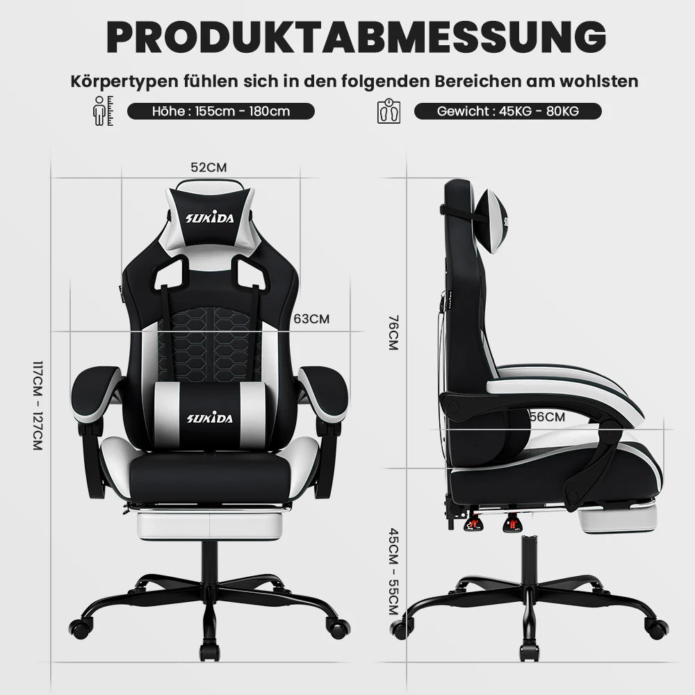 Ergonomic Racing Gaming Chair Adjustable Swivel with Headrest and Lumbar Support for Office and Gaming