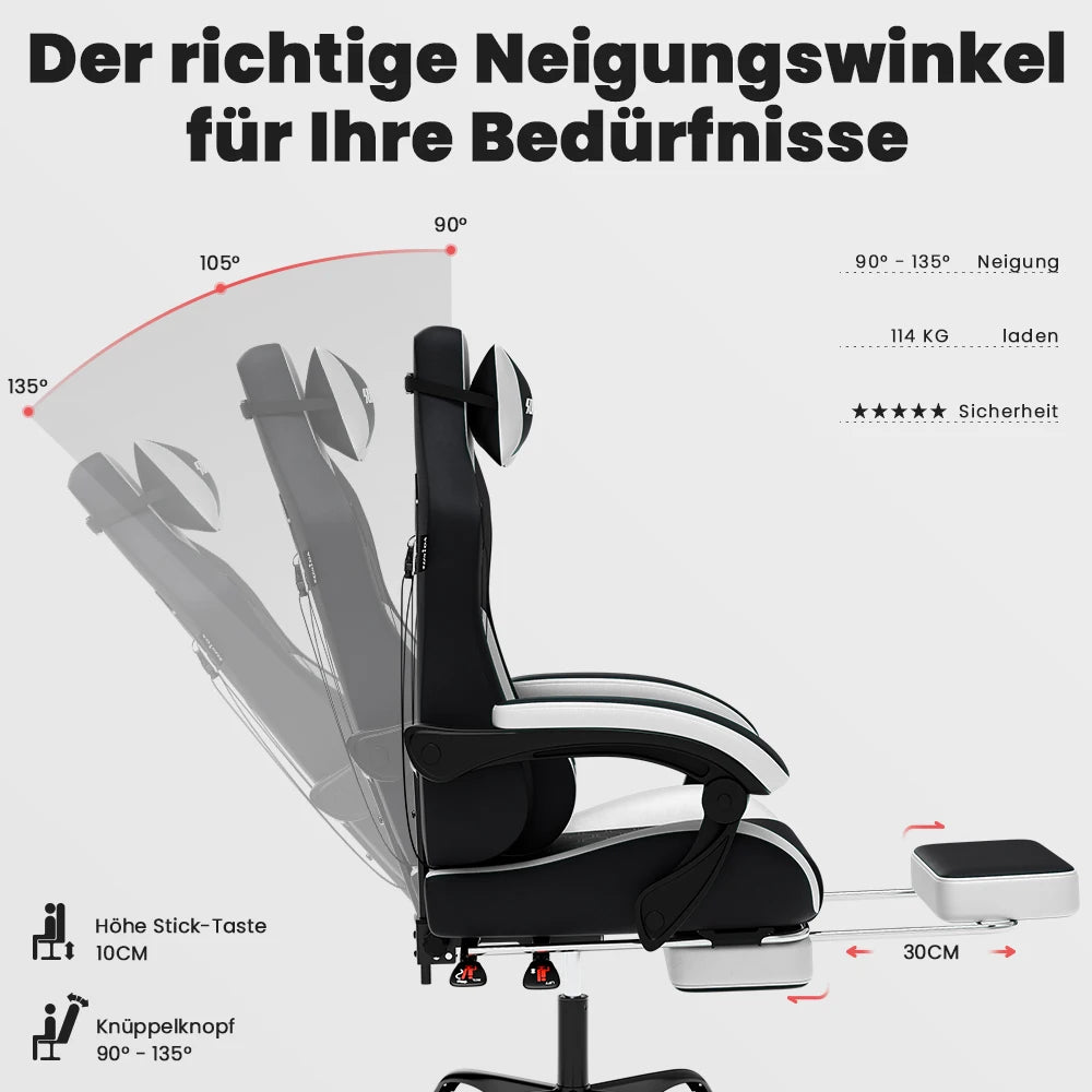 Ergonomic Racing Gaming Chair Adjustable Swivel with Headrest and Lumbar Support for Office and Gaming