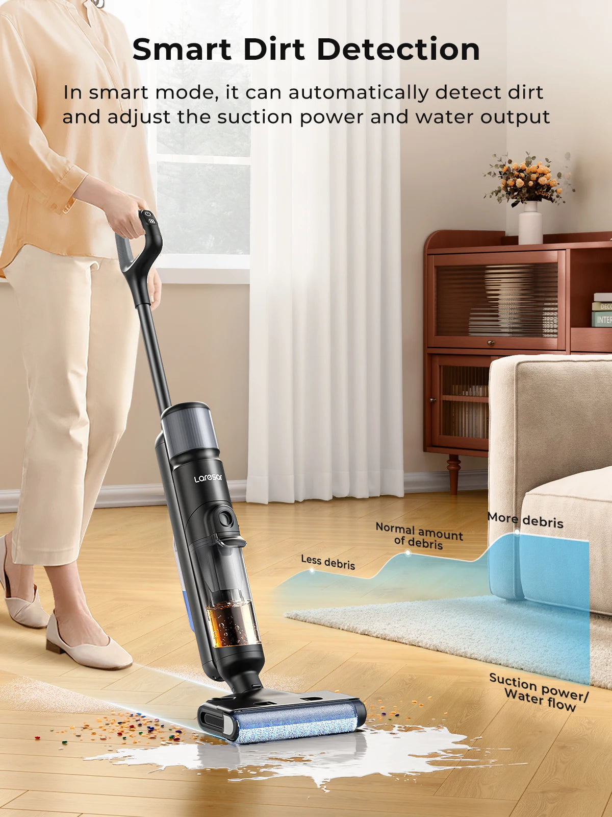 M3 Cordless Wet Dry Vacuum Cleaner Mop, Edge Cleaning 55Min Auto Suction Floor Washer Self-Cleaning Smart Home Appliance