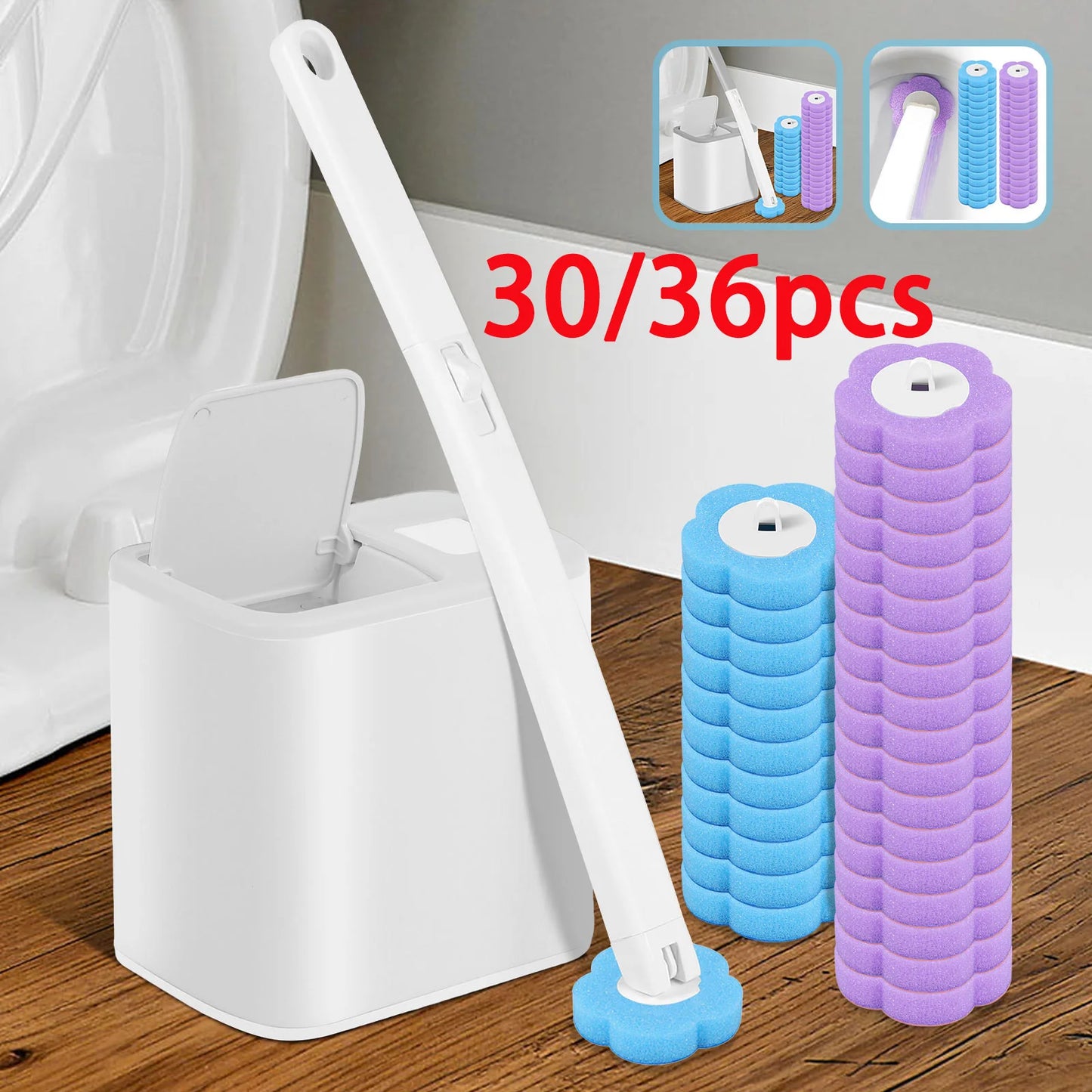 30/36 Pcs Toilet Brush Disposable Replacement Head Cleaning Kit Long Handle Wall-Mounted Wc Cleaning Tool Kit Wc Accessories
