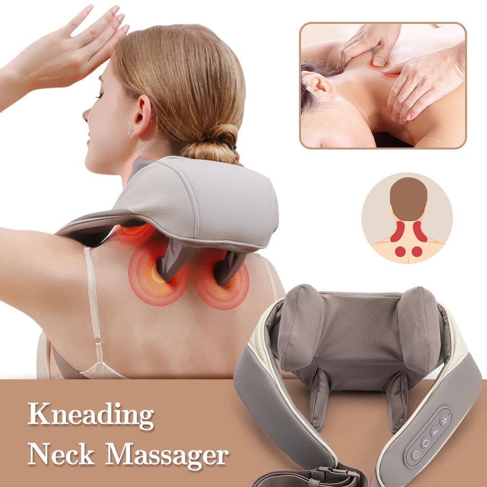 Electric Neck and Shoulder Massager Cervical Spine Massager Trapezius Kneading Muscles Back Massagers Pillow Relaxation