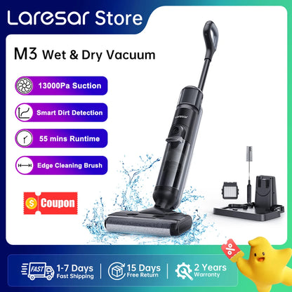 M3 Cordless Wet Dry Vacuum Cleaner Mop, Edge Cleaning 55Min Auto Suction Floor Washer Self-Cleaning Smart Home Appliance