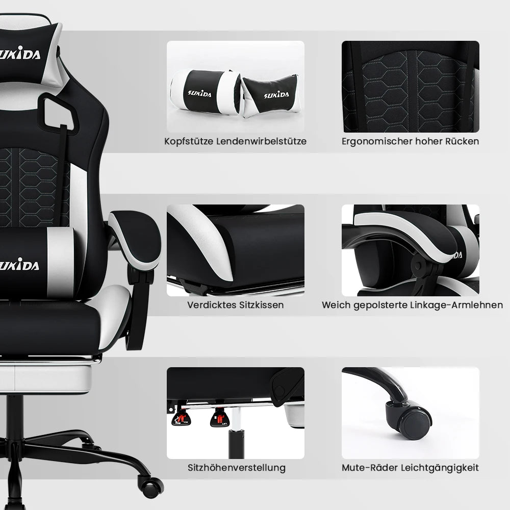Ergonomic Racing Gaming Chair Adjustable Swivel with Headrest and Lumbar Support for Office and Gaming