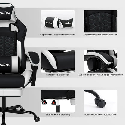 Ergonomic Racing Gaming Chair Adjustable Swivel with Headrest and Lumbar Support for Office and Gaming