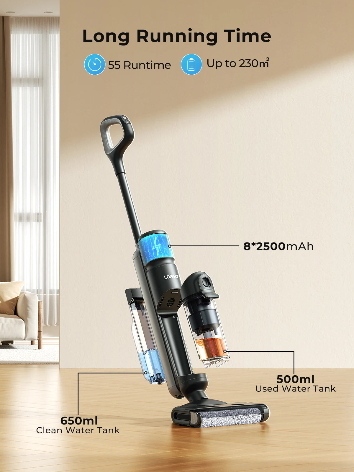 M3 Cordless Wet Dry Vacuum Cleaner Mop, Edge Cleaning 55Min Auto Suction Floor Washer Self-Cleaning Smart Home Appliance