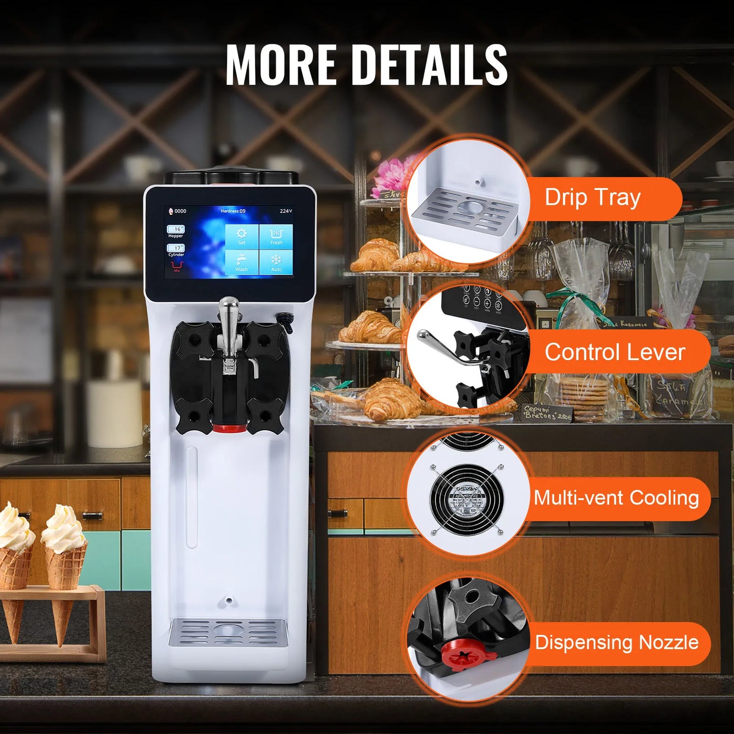 Commercial Ice Cream Machinesingle Flavor Countertop Soft Serve Ice Cream Maker Touch Screen Auto Clean Pre-Cooling