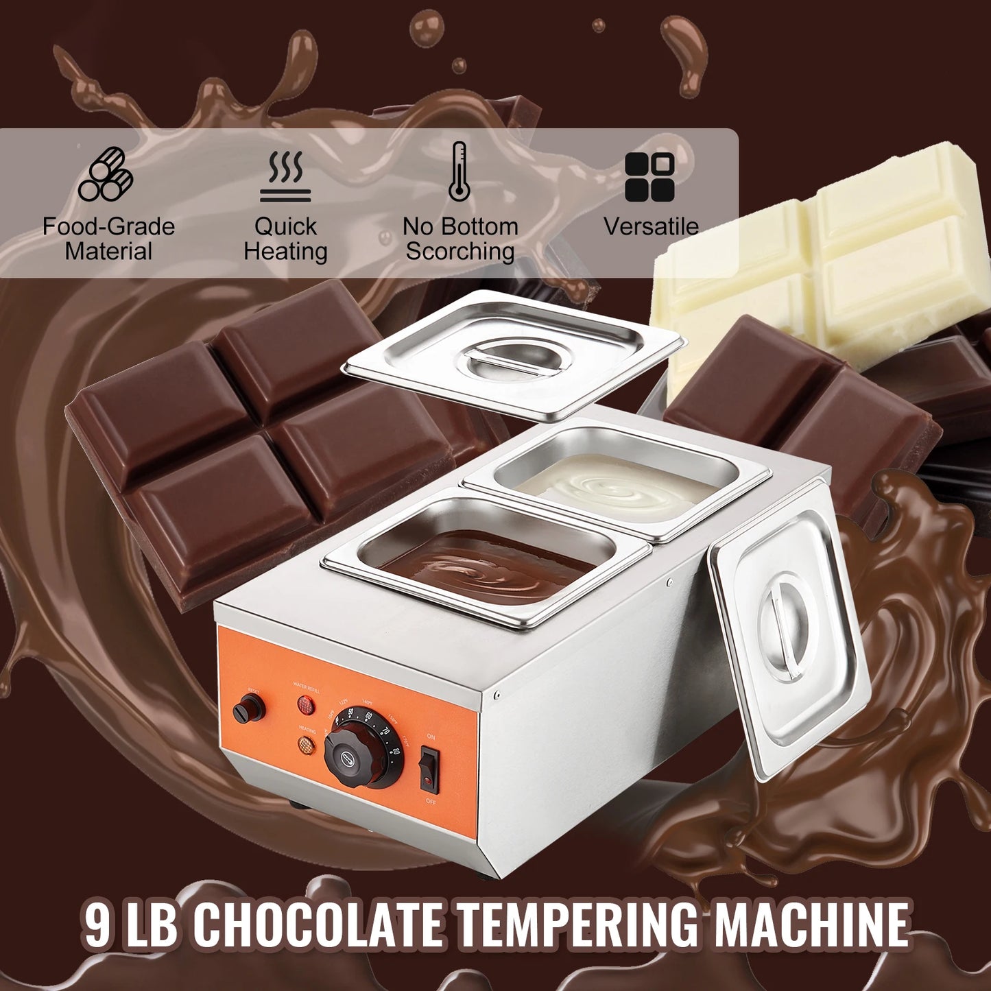 2 3 Tanks Electric Chocolate Tempering Machine Chocolate Cascade Melting Pot for Kitchen Home Appliance