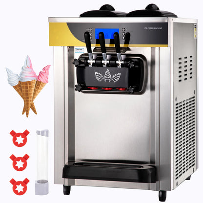 Commercial Ice Cream Maker 22-30L/H Yield 2200W Countertop Soft Serve Machine with 2X6L Hopper 2L Cylinder LCD Panel