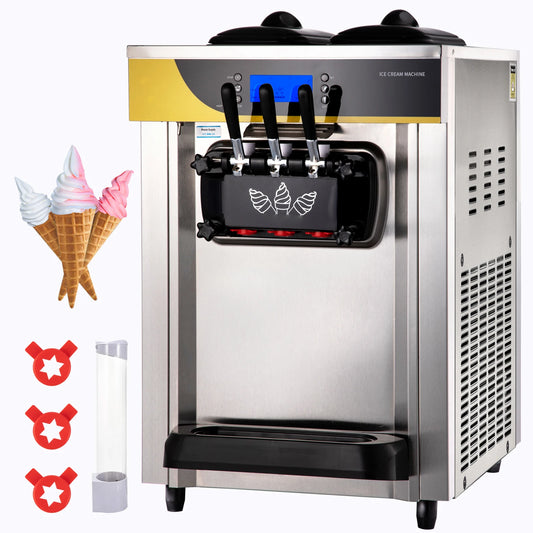 Commercial Ice Cream Maker 22-30L/H Yield 2200W Countertop Soft Serve Machine with 2X6L Hopper 2L Cylinder LCD Panel