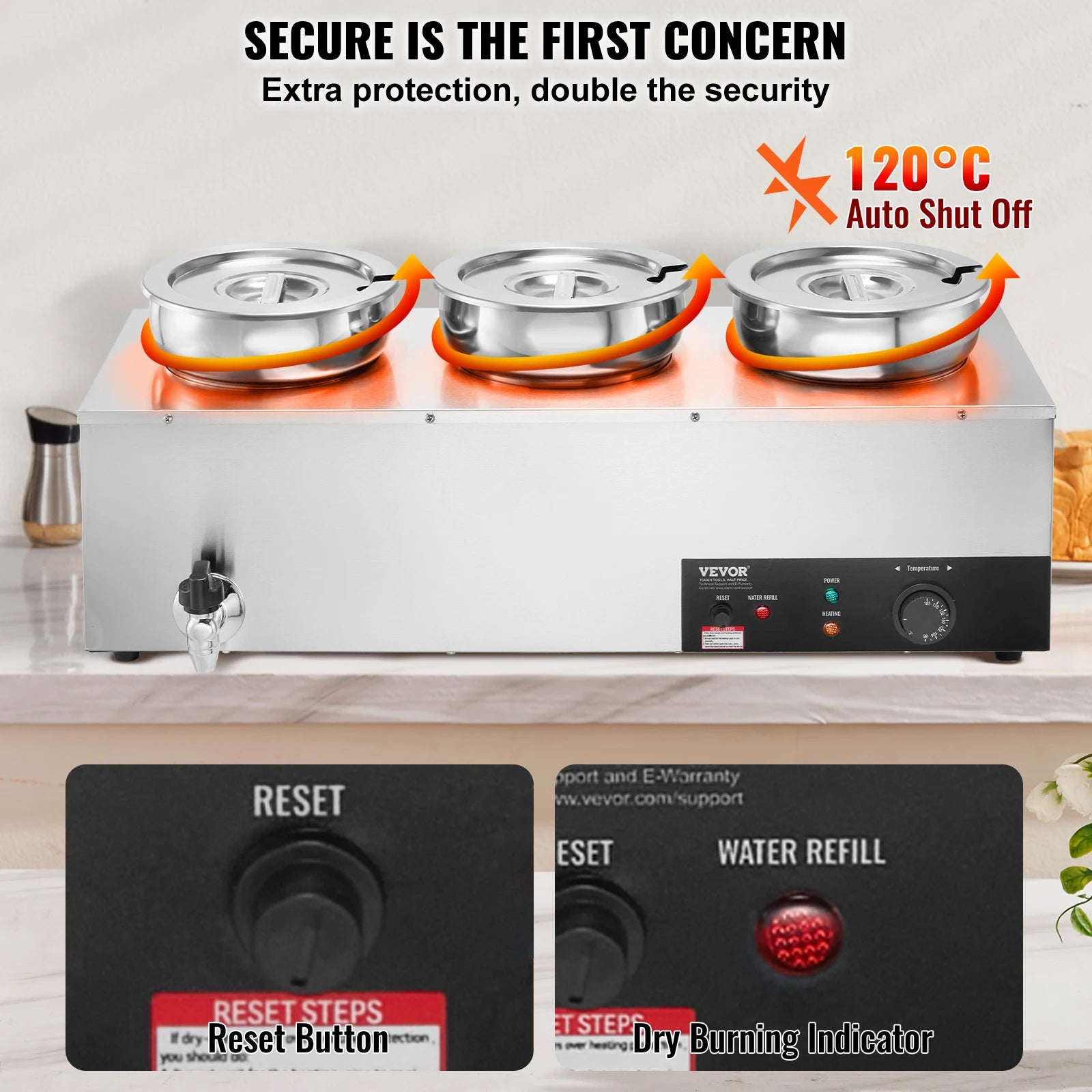 Succebuy 3 4 5 7.4QT Electric Soup Warmer Large Size Commercial Stainless Steel round Pot Adjustable Temp for Restaurant Buffet