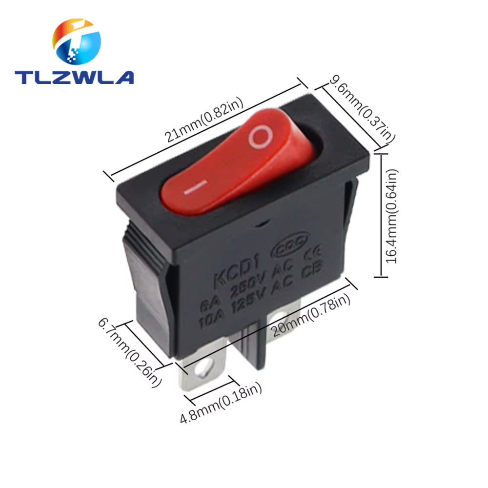 10PCS Push Button Switch 21X9.5Mm 2Pin 2 Position Rocker Switch KCD1 Snap-In On/Off Rocker Switch 6A 250V/10A 125V